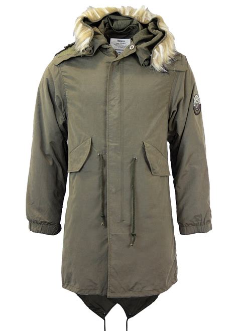 Trojan Retro Sixties Mod Fishtail Parka Coat In Khaki