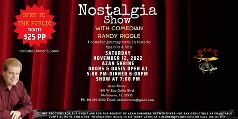Nostalgia Show With Comedian Randy Riggle And Dinner 1591 West Eau