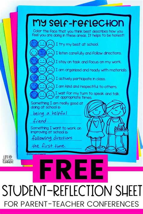 Free Student Self Reflection Sheet For Parent Teacher Conferences