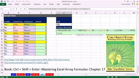 Excel Magic Trick 1027 Array Formula To Count Unique Yes Votes For A