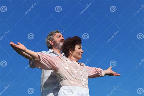 Old Man And Woman Standing Hands Apart Stock Image Image Of