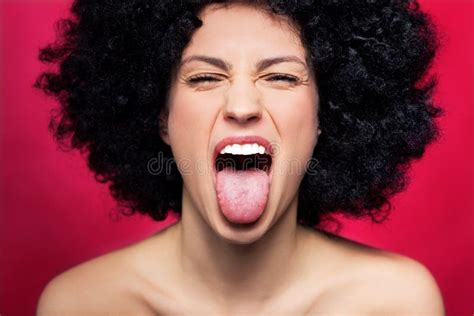 Woman Sticking Her Tongue Out Stock Image Image Of Girl Hairstyle