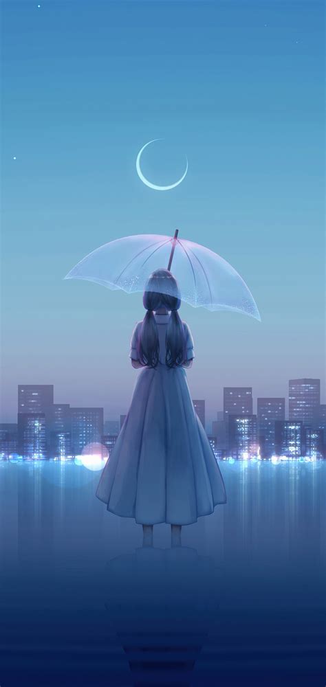 1080x2280 Anime Girl Umbrella City 8k One Plus 6huawei P20honor View