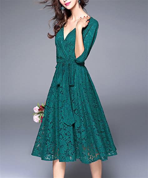 Coeur De Vague Green Floral Wrap Dress Women Women Lace Dress Lace