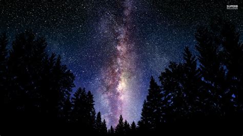 Fondos De Pantalla Galaxia Espacio Bosque Pinos Paisaje