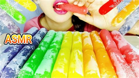 Asmr Rainbow Ice Stick Kiko Satisfying Crunchy Eating Sounds No Talking Youtube