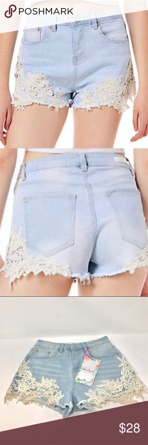 Almost Famous Juniors Denim Shorts Light Wash Lace New With Tags