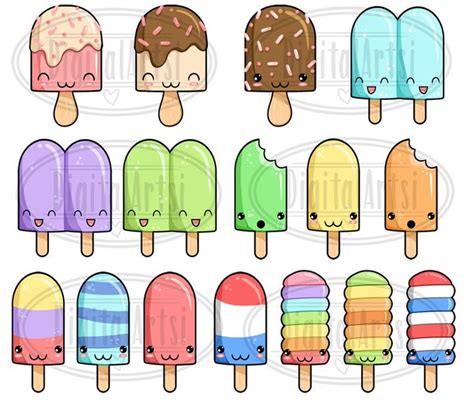 Kawaii Popsicles Clipart Popsicle Clipart Instant Download Etsy