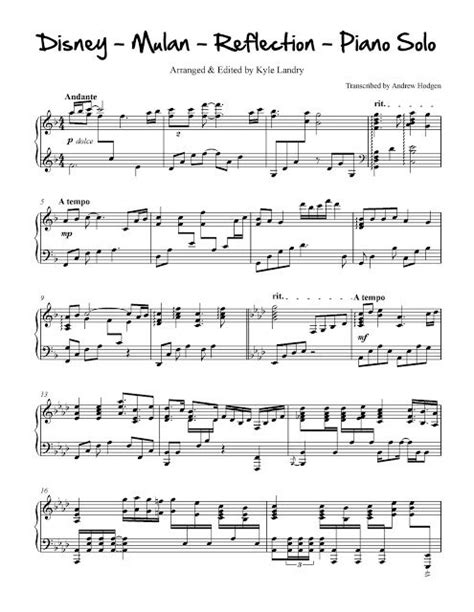 Mulan Reflections Kyle Landry Arrangement Free Piano Sheet Music