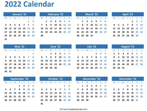 Blank Printable Calendars 2022