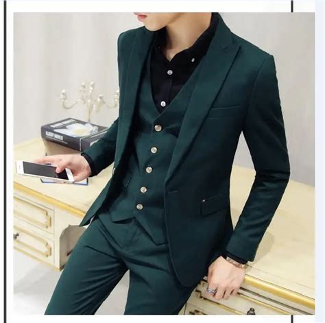 2017 Latest Coat Pant Designs Dark Green Men Suit Groom Tuxedo Slim Fit