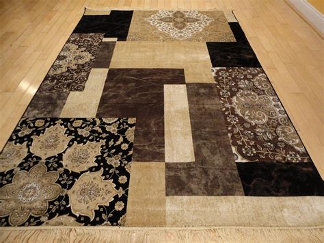 Luxury Silk Area Rugs 5x8 Modern Rug For Living Room Black Brown Beige