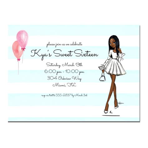 African American Sweet 16 Party Invitation Sweetberrylane