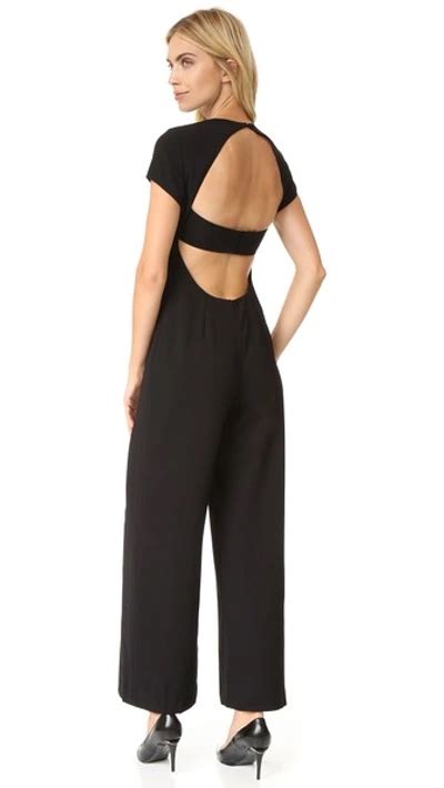 Alexander Wang T Stretch Poly Twill V Neck Gaucho Jumpsuit In Black Modesens