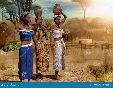 beautiful traditional african women in an african village stock illustration illustration of