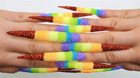 Nail Art Reverse 10 Rainbow Glitter Nail Tips Youtube