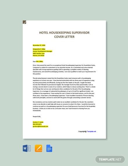 A hotel's housekeeping department provides a clean, comfortable and restful stay for all guests. 11+ FREE Housekeeping Cover Letter Templates - Word | Google Docs | Apple (MAC) Pages | Template.net