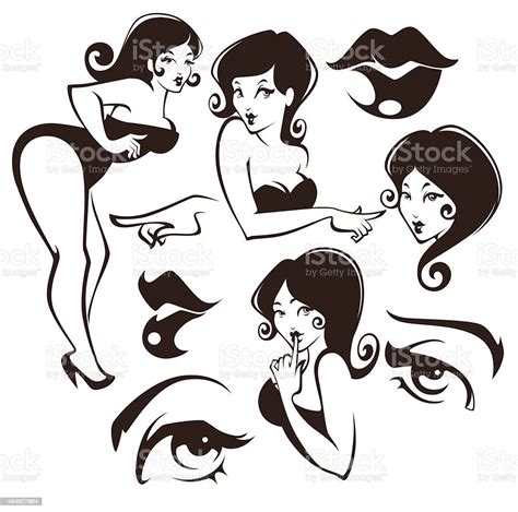 Vector Collection Of Pinup Girls And Faces Stock Illustration