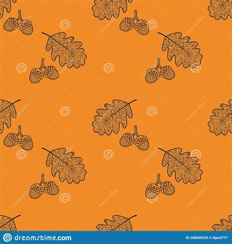Seamless Pattern With Oak Leaves And Acorns Stock Vector