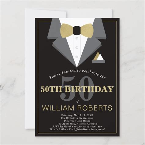 50th Birthday Party Invitation Tuxedo Invitation Zazzle