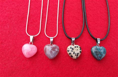 Valentines Heart Necklace Stone Heart Necklace Healing Stone Heart