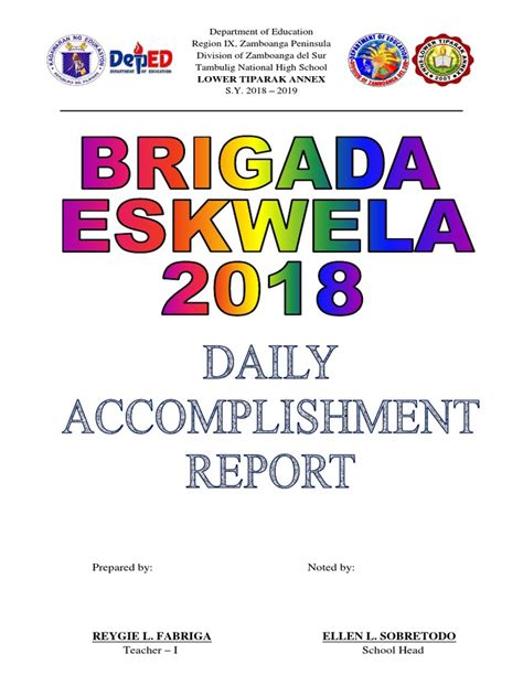 Daily Accomplishment Report Brigada Eskwela 2018 Pdf