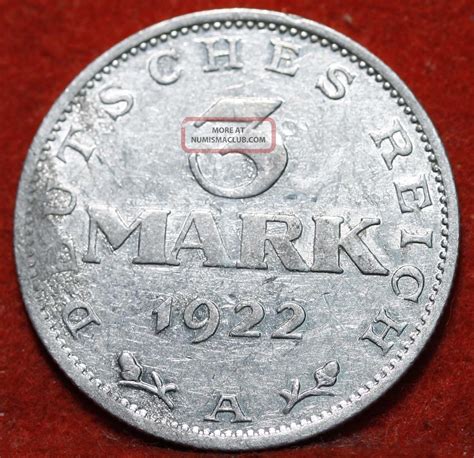 Circulated 1922 A Germany 3 Mark Km28 Aluminum Foreign Coin Sh
