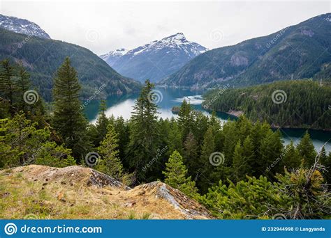 Diablo Lake And Mountains At North Cascades National Park In Washington