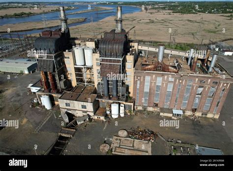 Aerial View Of An Old Coal Burning Power Plant Along The Raritan River