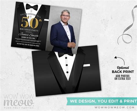 50th Birthday Invite Suit Party Photo Secret Tuxedo Black Tie Etsy