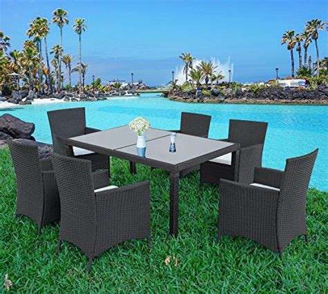 Merax 7 Piece Outdoor Wicker Dining Set Dining Table Set For 6