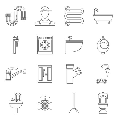 Plumbing Icons Set Outline Style 5313002 Vector Art At Vecteezy