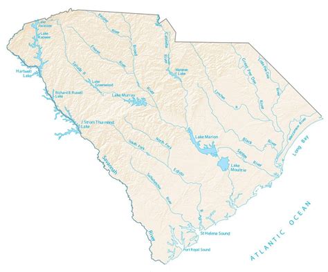 South Carolina Lakes And Rivers Map Gis Geography South Carolina