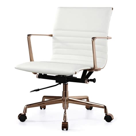 White Italian Leather Gold M346 Modern Office Chairs Zin Home