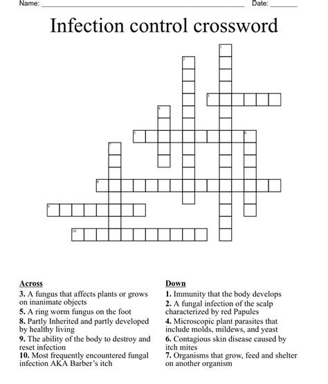 Infection Control Crossword Wordmint