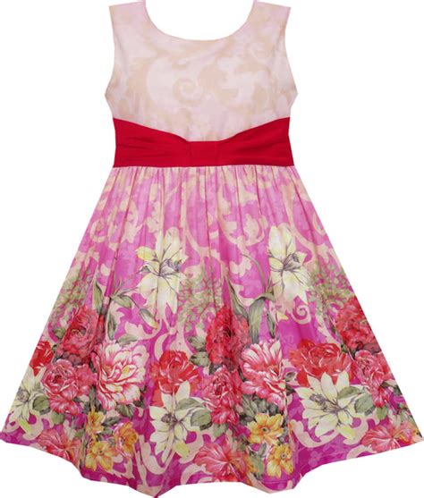 Girls Dress Sleeveless Blooming Flower Garden Print Red Sunny Fashion