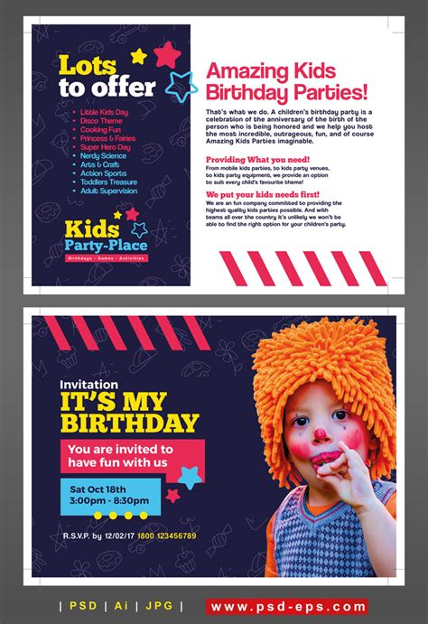 کارت دعوت لایه باز جشن تولد با تصویر کودک و امکان درج توضیحات و آیتم