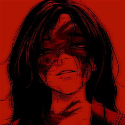 Female Anime Character With Blood Over Her Face And A Red Filter Over