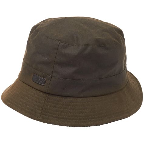 Barbour Devon Sports Waxed Cotton Bucket Hat In Olive Green For Men