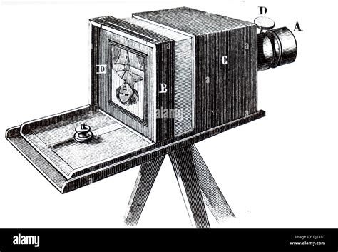 Gravur Zeigt Eine Kamera Verwendet Um Fotos Von Louis Daguerre