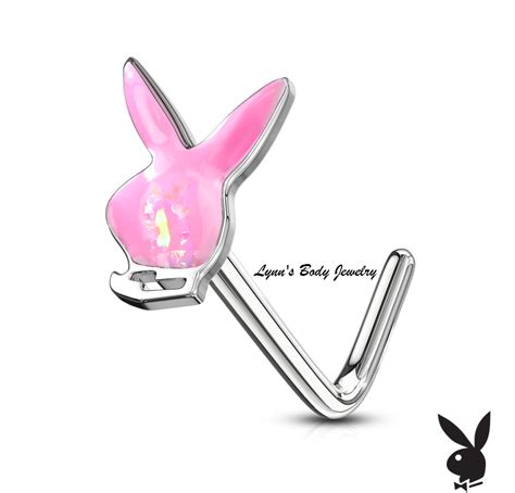 Playboy Bunny Stud Opal Glitter Filled Top L Nose Ring Select