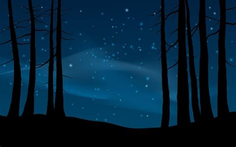 Premium Vector Forest Night Landscape With Starry Sky