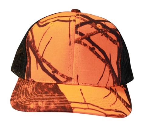 Mossy Oak Blaze Orange Camo Trucker Cap Hat Flat Or Curved Brim Mesh