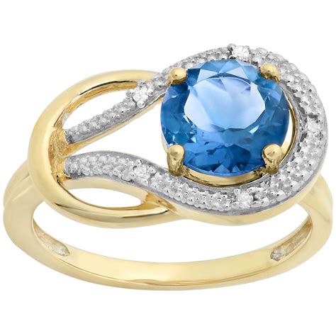 10k Yellow Gold Blue Topaz And Diamond Accent Ring Gemstone Rings