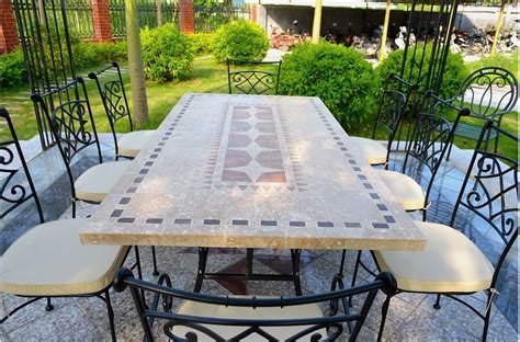 This product only relates to the dining table not the bench seat. 78 & 94" Outdoor Stone Patio Dining Table Mosaic Marble ...