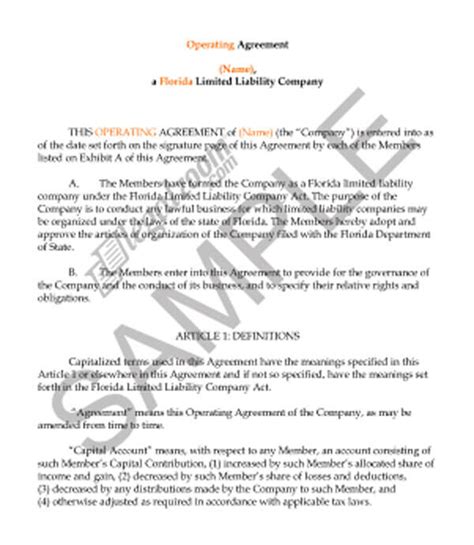 Florida Llc Operating Agreement Templates Pdf Word