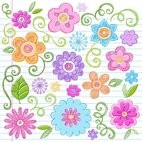 Sketchy Flowers Notebook Doodles Vector Set Stock Vector Illustration