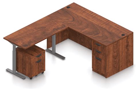 Cherry L Shape Desk With Sit Stand Return Nj Office Furniture Depot