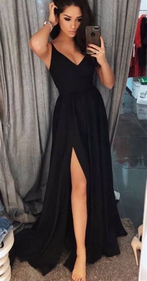 Lp1188 Simple A Line Spaghetti Straps Long Black Prom Dress With Split On Storenvy