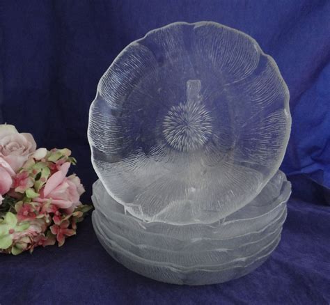 Iced Glass Flower Design Salad Plates With Upturned Edges 6 Salad Plates Clear Glass Salad